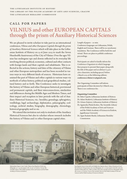 Call for Papers "Vilnius and other European Capitals through the prism of Auxiliary...