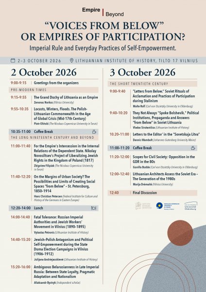 Kviečiame dalyvauti tarptautinėje konferencijoje "Voices From Below" or Empires of...