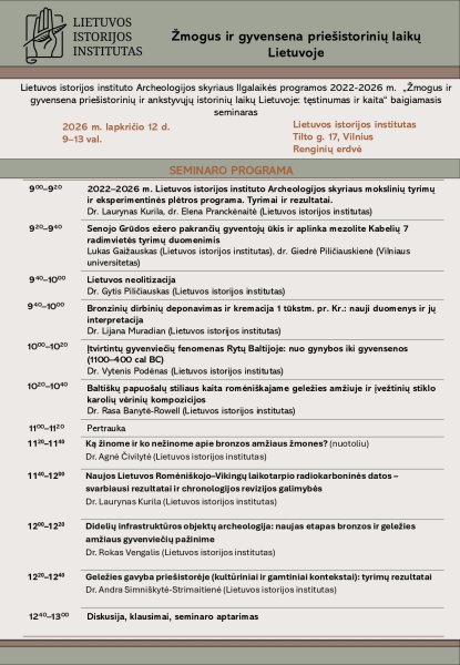 Žmogus ir gyvensena priešistorinių laikų Lietuvoje: kviečiame į baigiamąjį mokslinių tyrimų seminarą